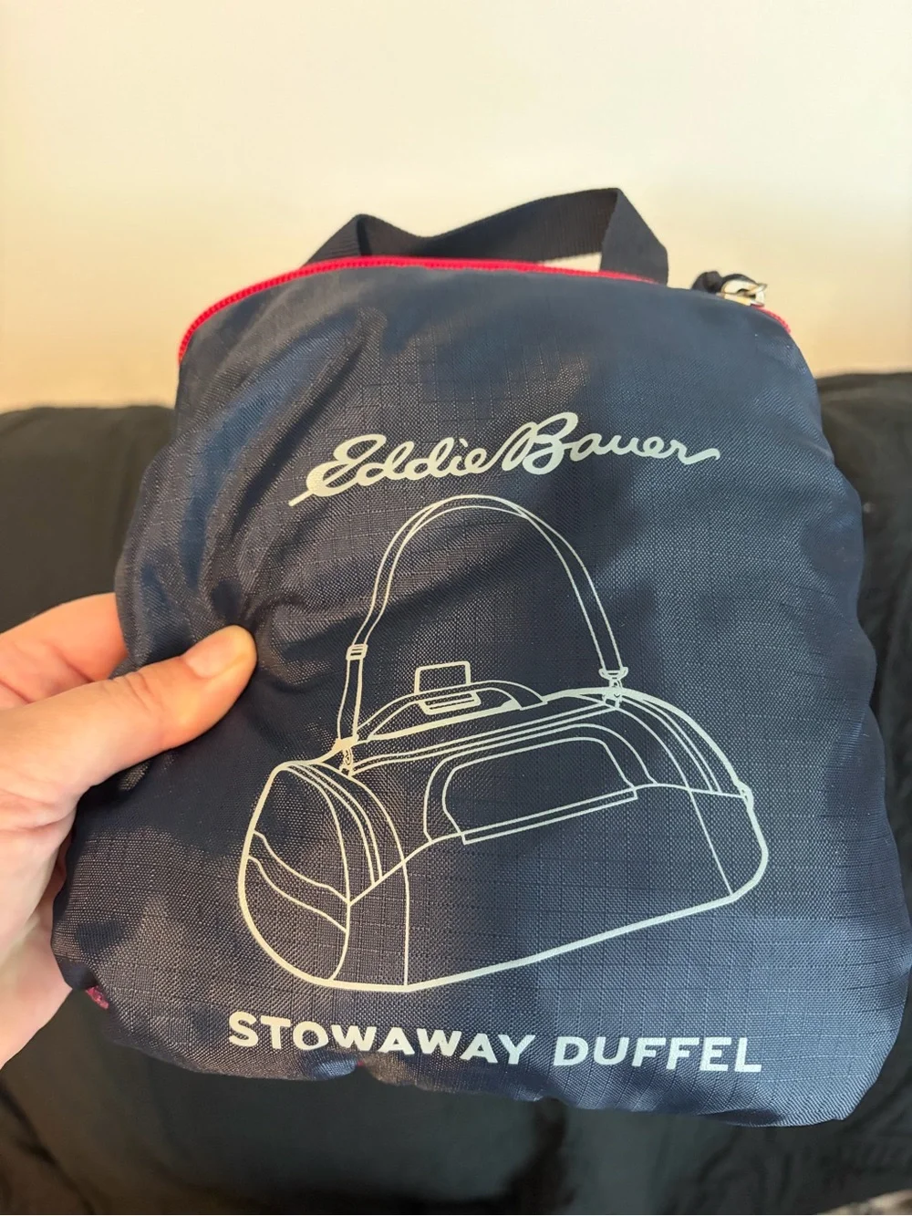 Eddie Bauer Navy Duffel with Red Trim - Packable Stowaway